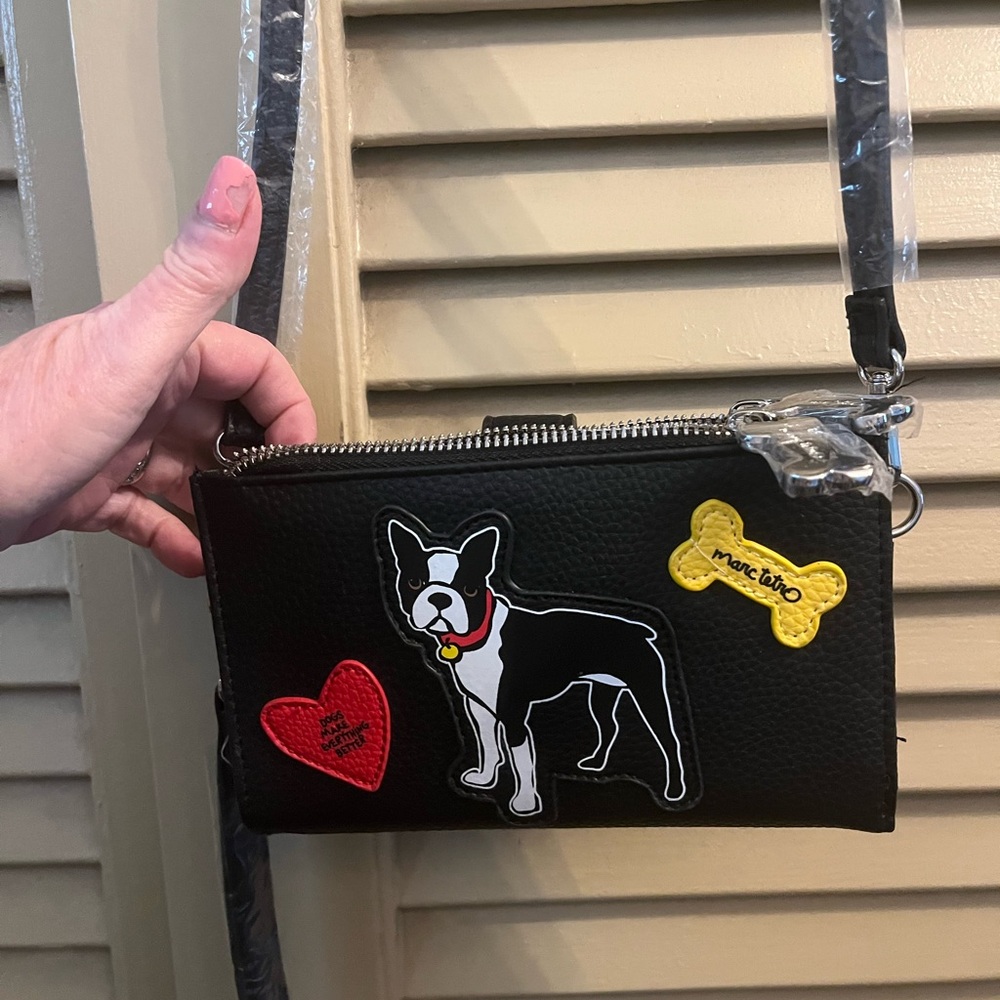 Marc Tetro Boston Terrier Dog-Themed Black Crossbody Bag